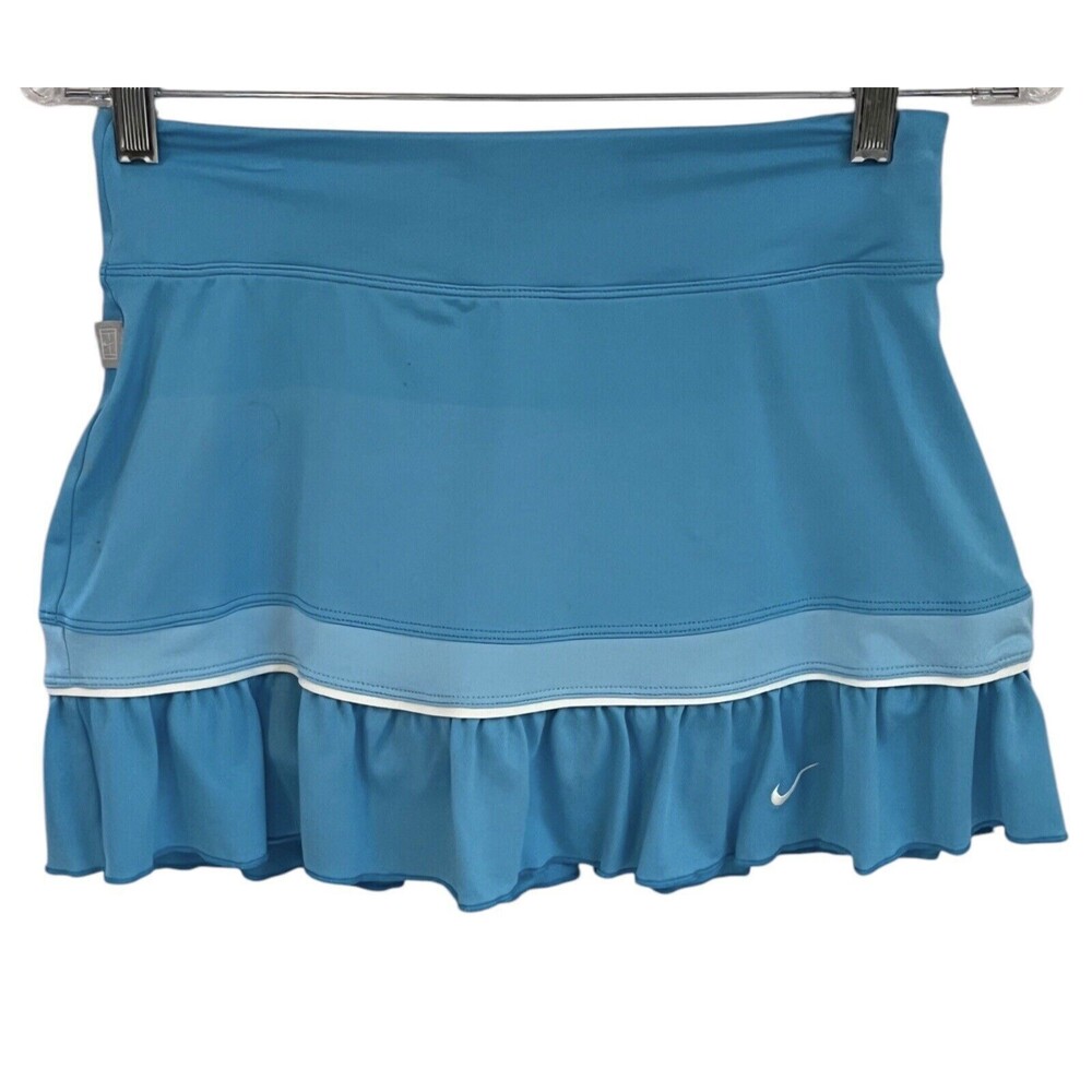 Nike Womens S Pleated Bottom Golf  Tennis Skirt Skort Dri FIT Blue Logo Athletic